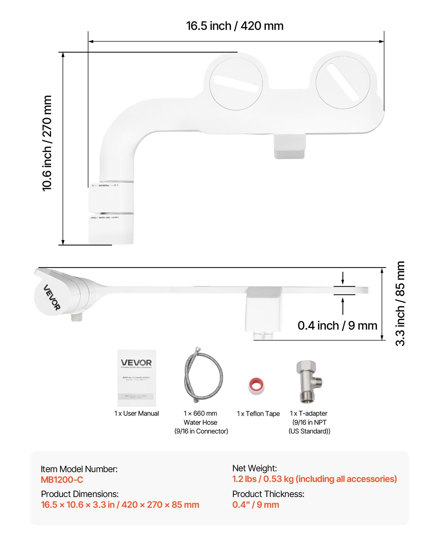 Bidet Attachment for Toilet, Self-Cleaning Bidet Toilet Seat Attachment - Dual Retractable Nozzles, Adjustable Water Pressure, Easily Installed Cold Water Sprayer for Rear Feminine Wash, White