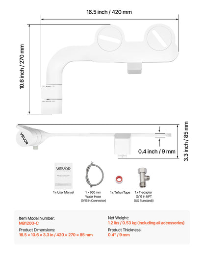Bidet Attachment for Toilet, Self-Cleaning Bidet Toilet Seat Attachment - Dual Retractable Nozzles, Adjustable Water Pressure, Easily Installed Cold Water Sprayer for Rear Feminine Wash, White