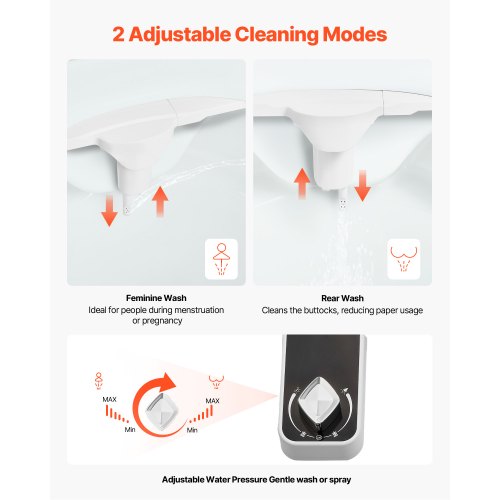 Bidet accessory for toilet 0.3" thin dual nozzles adjustable pressure
