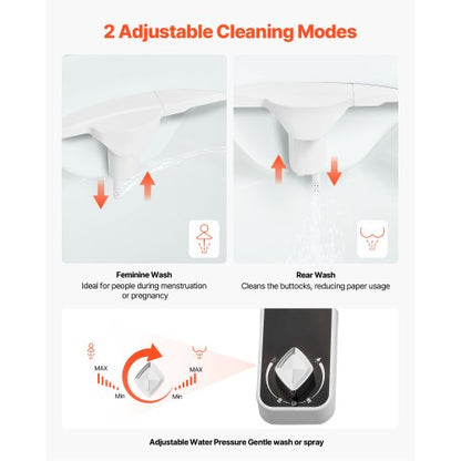 Bidet accessory for toilet 0.3" thin dual nozzles adjustable pressure