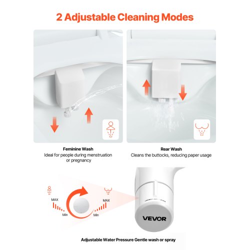 Toilet Bidet Accessories Dual Nozzles Adjustable Pressure Non-Electric