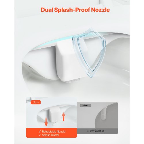 Toilet Bidet Accessories Dual Nozzles Adjustable Pressure Non-Electric