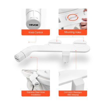 Toilet Bidet Accessories Dual Nozzles Adjustable Pressure Non-Electric