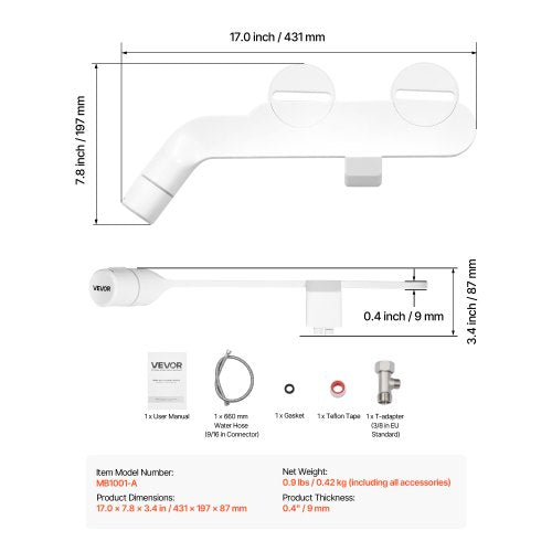 Toilet Bidet Accessories Dual Nozzles Adjustable Pressure Non-Electric