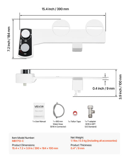 Bidet Attachment for Toilet, Non-Electric Bidet Toilet Seat Attachment - Dual Retractable Nozzles, Adjustable Water Pressure, Easily Installed Cold Water Sprayer for Rear Feminine Wash, White