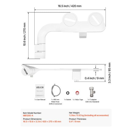 Bidétillbehör för toalett Självrengörande dubbla munstycken Justerbart tryck