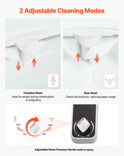 Bidet Attachment for Toilet, 0.3" Ultra Thin Bidet Toilet Seat Attachment - Dual Retractable Nozzles, Adjustable Water Pressure, Non-Electric Cold Water Sprayer for Front Rear Water Wash, White