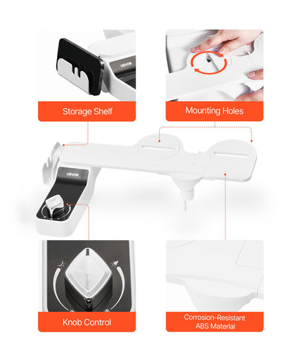 Bidet Attachment for Toilet, 0.3" Ultra Thin Bidet Toilet Seat Attachment - Dual Retractable Nozzles, Adjustable Water Pressure, Non-Electric Cold Water Sprayer for Front Rear Water Wash, White