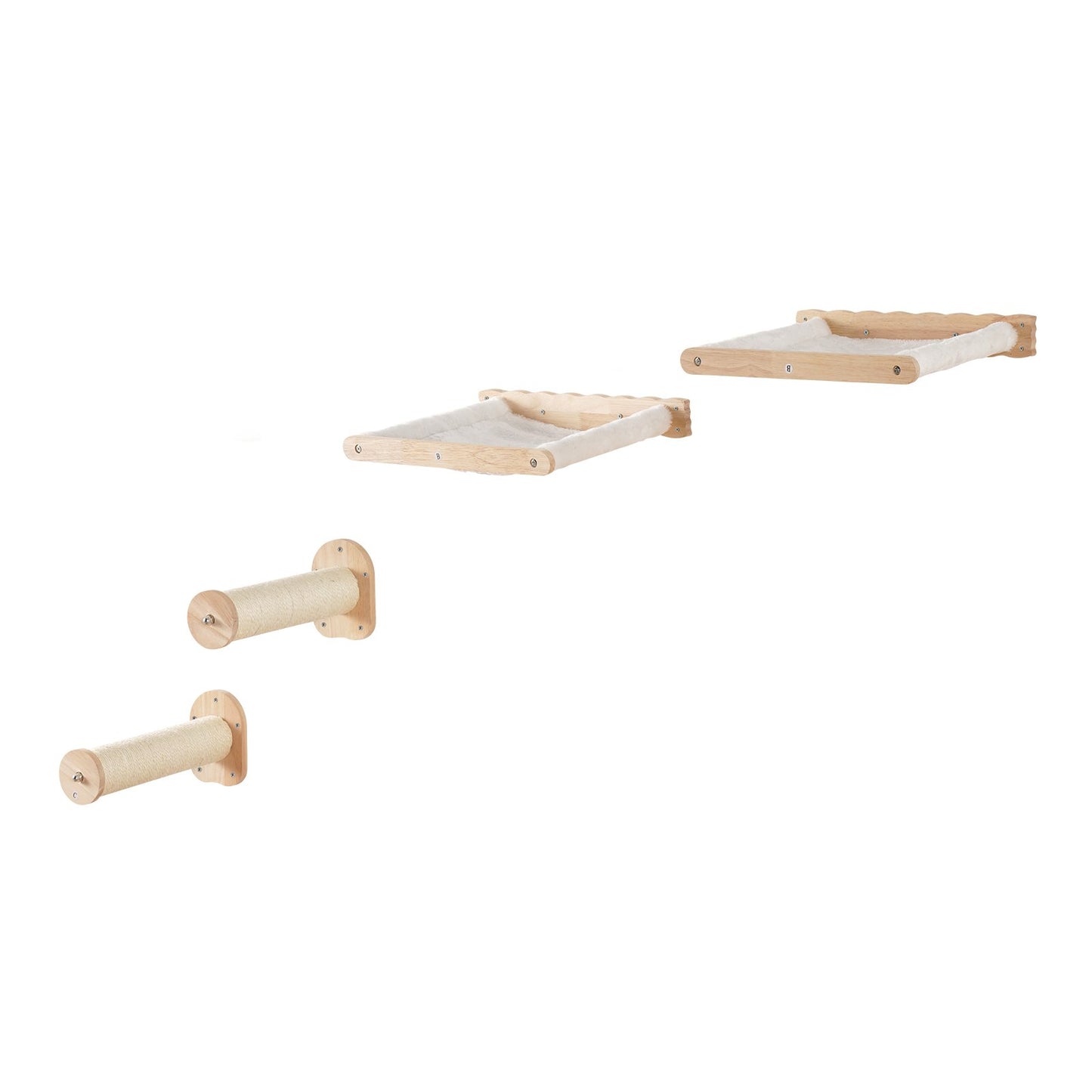 Wandmontiertes Katzenregal mit 2 Sprungpfosten und 2 Hängematten bis zu 18 kg