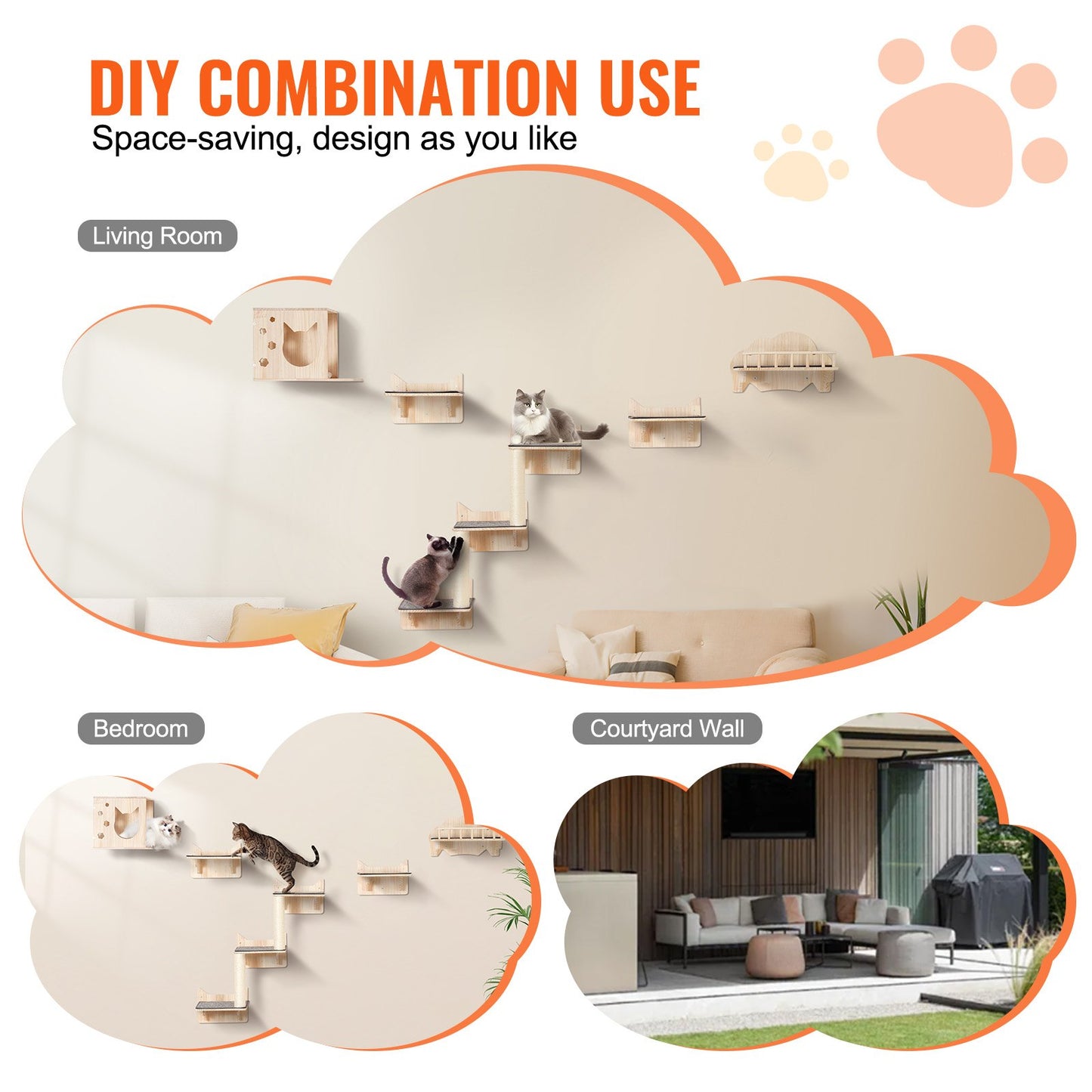 Katzenwandregal Baum mit Sprungbrettern Nestmöbel 5er Set