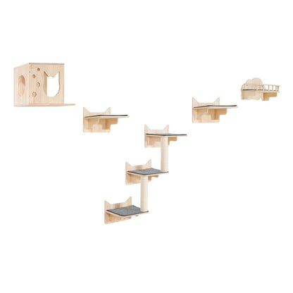 Katzenwandregal Baum mit Sprungbrettern Nestmöbel 5er Set