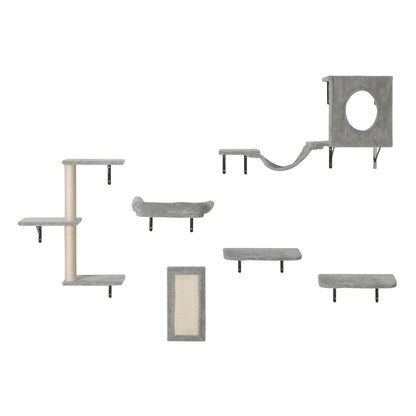 Wandmontierte Katzenregale Baum mit Sprungbrettern Hängematte Sofa Griff 6er Set