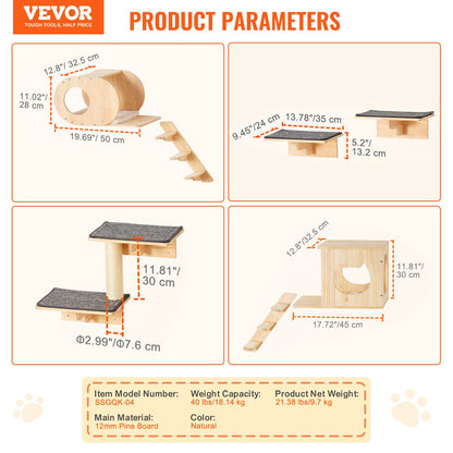 Wall Mounted Cat Shelves, Cat Wall Shelves and Perches with Jumping Boards, Cat Beds, Hammocks & Cat Tree, Cat Furniture and Shelves up to 40 lbs for Sleeping, Playing, Climbing, Set of 7