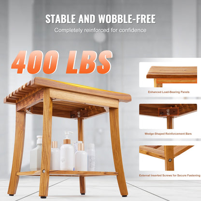 Teak shower bench 20 x 14.3 x 17.9 wooden shower stool chair for bathroom