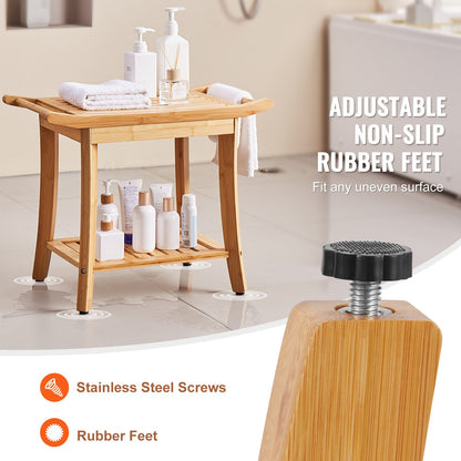 Bamboo shower bench 24 x 13.8 x 18.9 in shower stool chair for bathroom