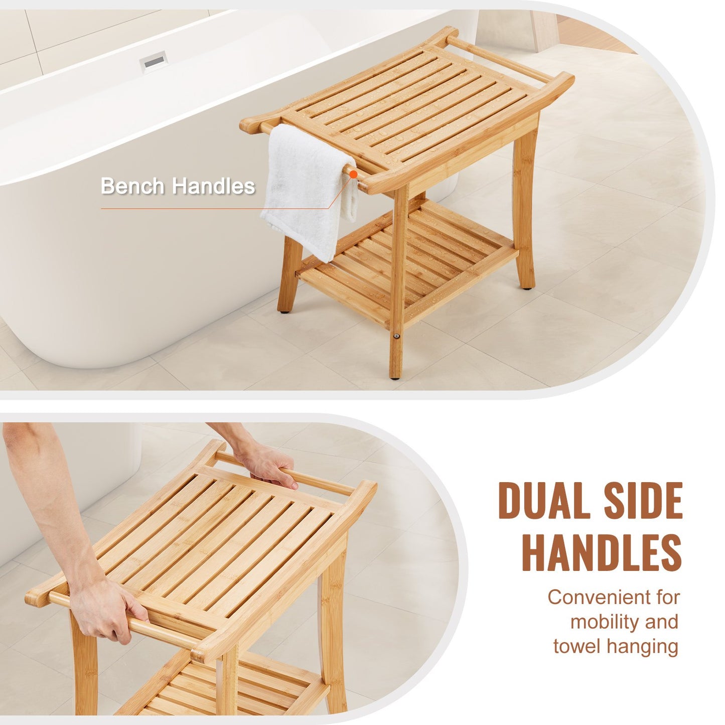 Bamboo shower bench 24 x 13.8 x 18.9 in shower stool chair for bathroom