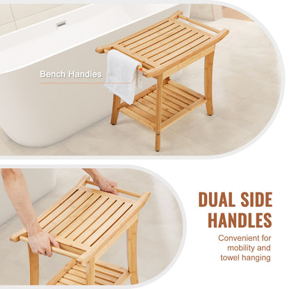 Bamboo shower bench 24 x 13.8 x 18.9 in shower stool chair for bathroom
