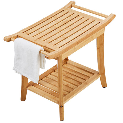 Bamboo shower bench 24 x 13.8 x 18.9 in shower stool chair for bathroom
