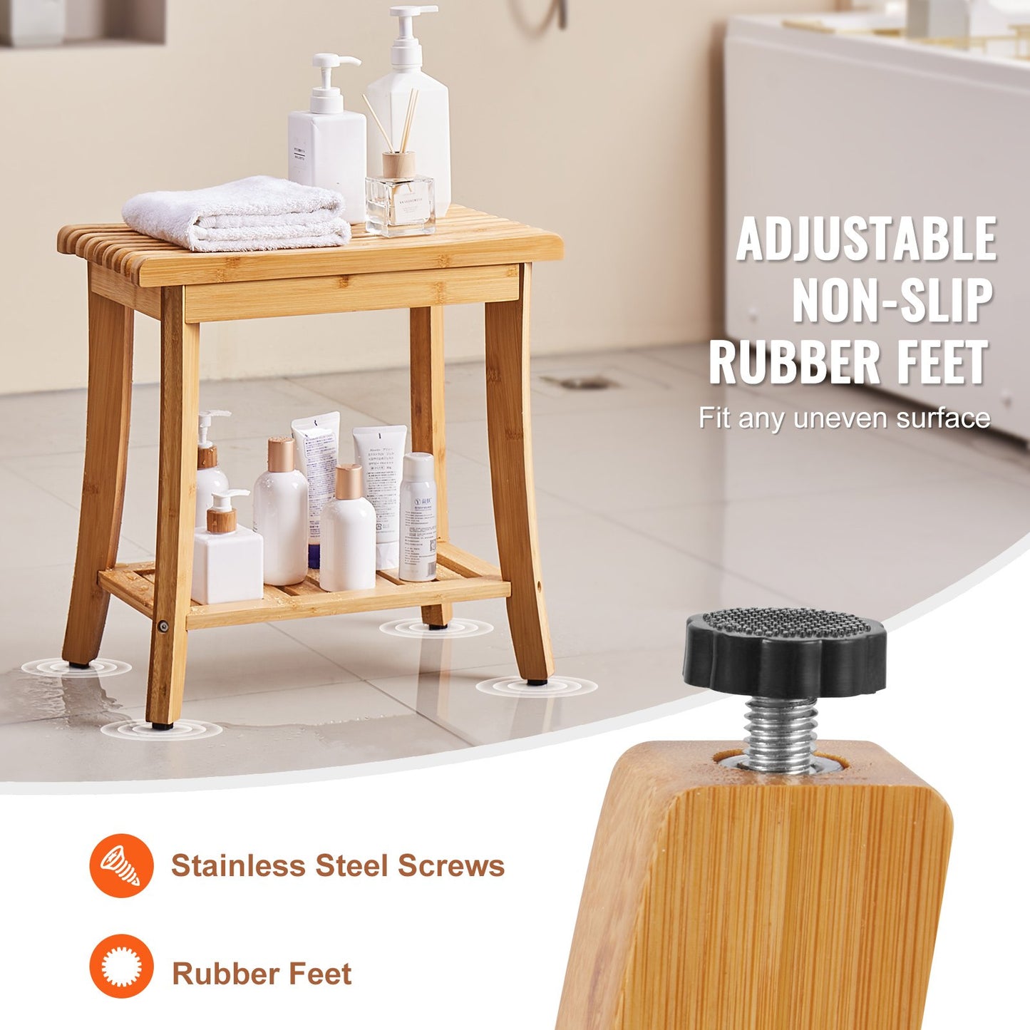 Bambus-Duschbank 19,1 x 11,3 x 18,3 Zoll Duschhocker Stuhl für Badezimmer