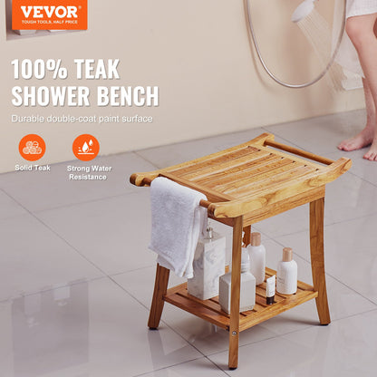 Teak shower bench 22 x 14.4 x 18.5 wooden shower stool chair for bathroom