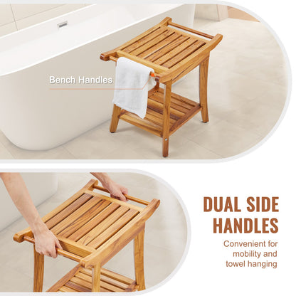 Teak shower bench 22 x 14.4 x 18.5 wooden shower stool chair for bathroom