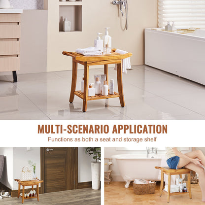 Teak shower bench 22 x 14.4 x 18.5 wooden shower stool chair for bathroom