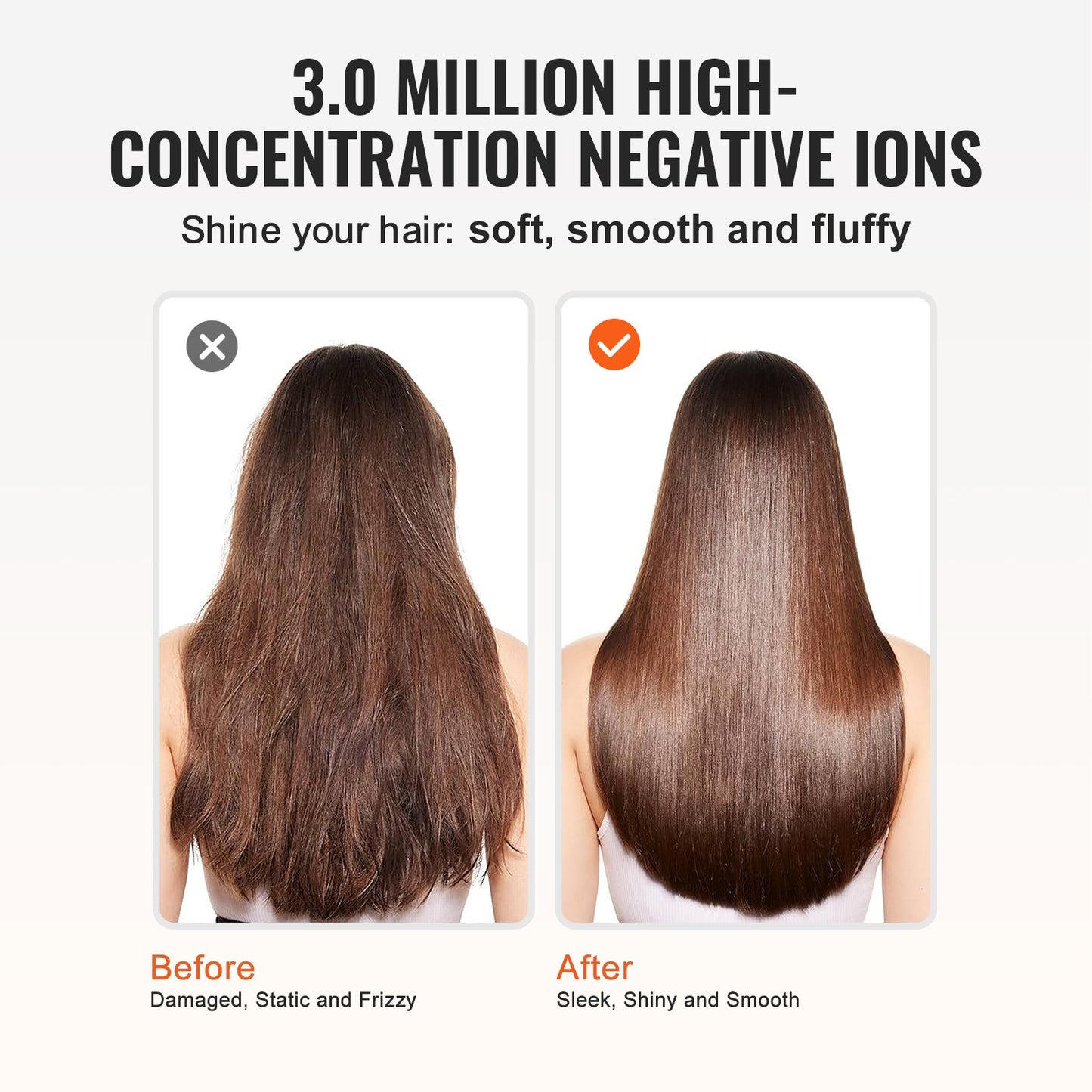 Professionell hårfön, föning med 3,0 miljoner negativa joner, 98 000 rpm höghastighets borstlös motor, 3 temperaturer och 3 hastigheter, lätta hårfönare för salonger med munstycken och diffusor för hemresor