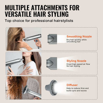 Professionell hårfön, föning med 3,0 miljoner negativa joner, 98 000 rpm höghastighets borstlös motor, 3 temperaturer och 3 hastigheter, lätta hårfönare för salonger med munstycken och diffusor för hemresor