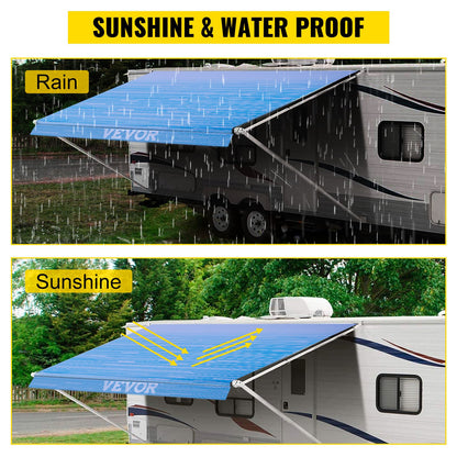 RV Awning 16\' Camper Awning Fabric, Trailer Awning Canopy Patio Camping Car Awning, Durable 15oz Vinyl Roller Tube for RV, Van, SUV, Patio Awning Replacement Ocean Blue Fade