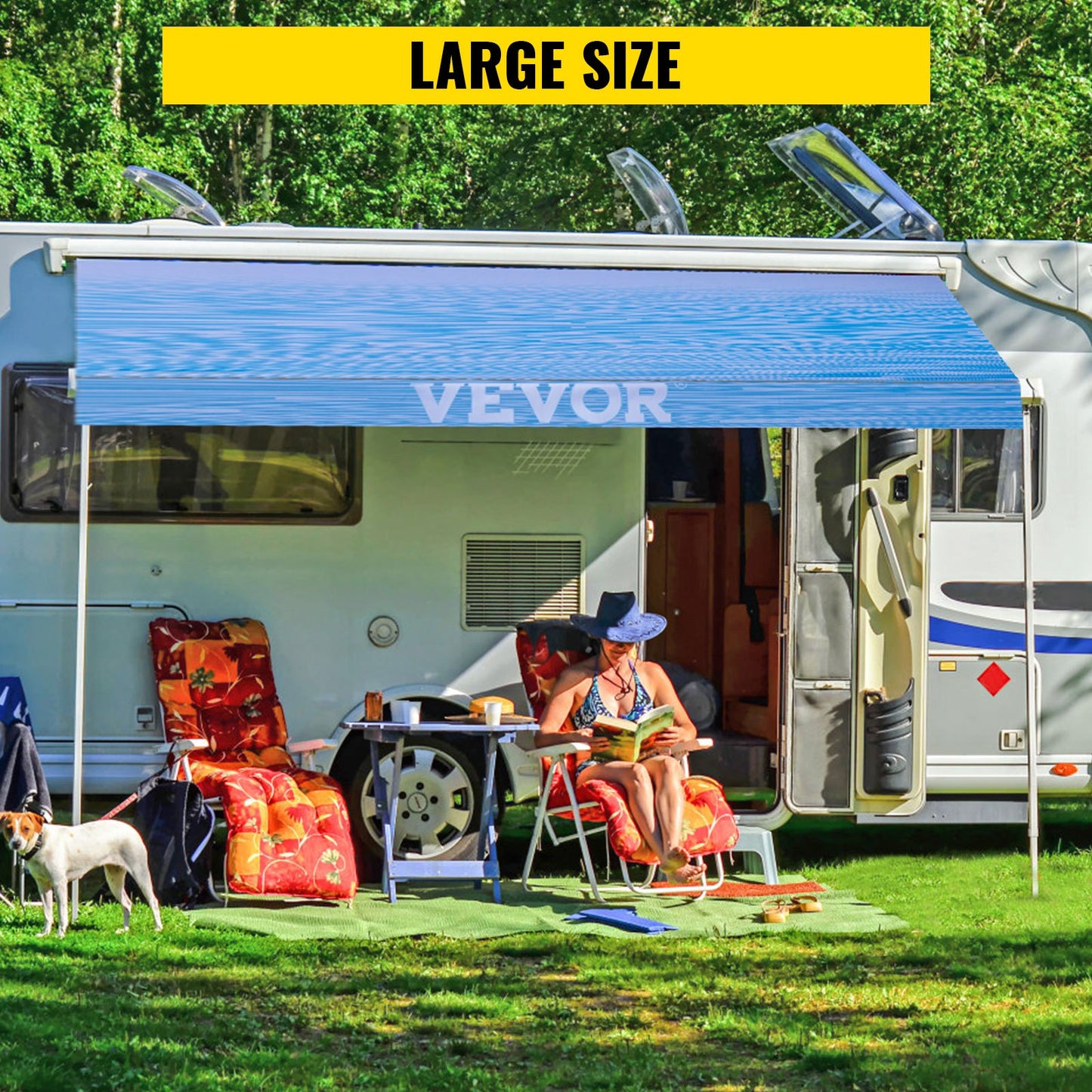 RV Awning 16\' Camper Awning Fabric, Trailer Awning Canopy Patio Camping Car Awning, Durable 15oz Vinyl Roller Tube for RV, Van, SUV, Patio Awning Replacement Ocean Blue Fade