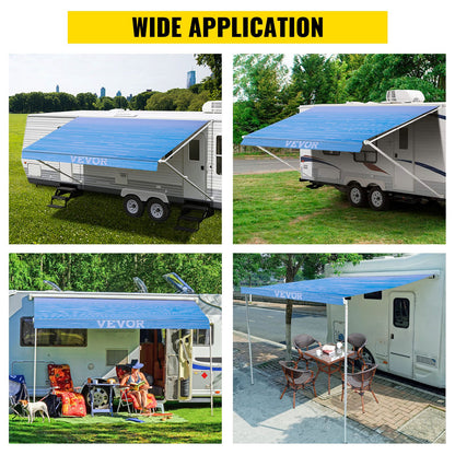 RV Awning 17\' Camper Awning Fabric, Trailer Awning Canopy Patio Camping Car Awning, Durable 15oz Vinyl Roller Tube for RV, Van, SUV, Patio Awning Replacement Ocean Blue Fade