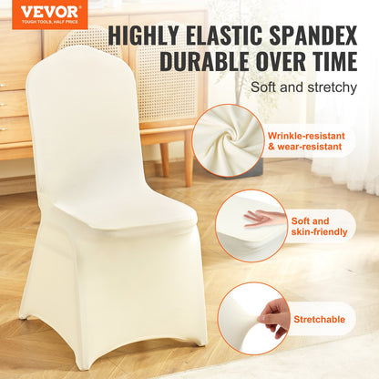Stretch Spandex Folding Chair Covers, Universal Fitted Chair Cover, Removable Washable Protective Slipcovers, for Wedding, Holiday, Banquet, Party, Celebration, Dining (100PCS Beige)