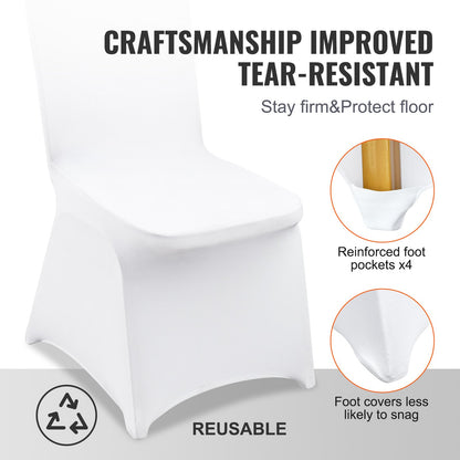 Stretch Spandex Folding Chair Covers, Universal Fitted Chair Cover, Removable Washable Protective Slipcovers, for Wedding, Holiday, Banquet, Party, Celebration, Dining (150PCS White)