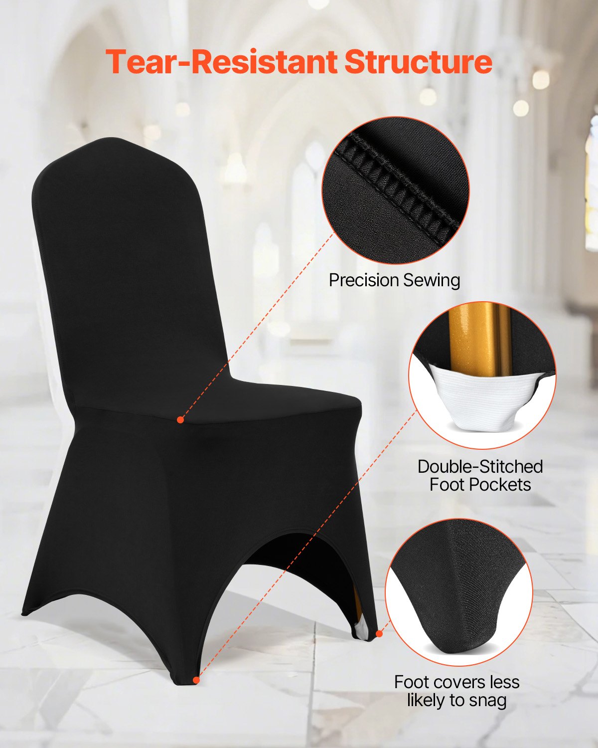 Stretch Spandex Folding Chair Covers, Universal Fitted Arched Front Cover, Removable Washable Protective Slipcovers, for Wedding, Holiday, Banquet, Party, Celebration, Dining (50PCS Black)