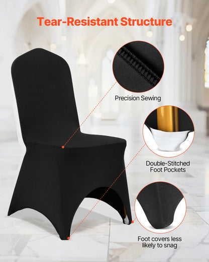 Stretch Spandex Folding Chair Covers, Universal Fitted Arched Front Cover, Removable Washable Protective Slipcovers, for Wedding, Holiday, Banquet, Party, Celebration, Dining (50PCS Black)