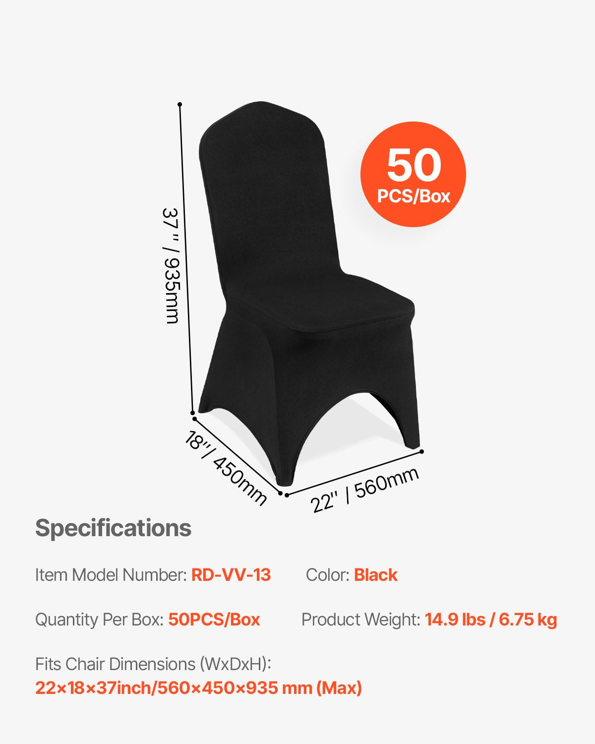 Stretch Spandex Folding Chair Covers, Universal Fitted Arched Front Cover, Removable Washable Protective Slipcovers, for Wedding, Holiday, Banquet, Party, Celebration, Dining (50PCS Black)