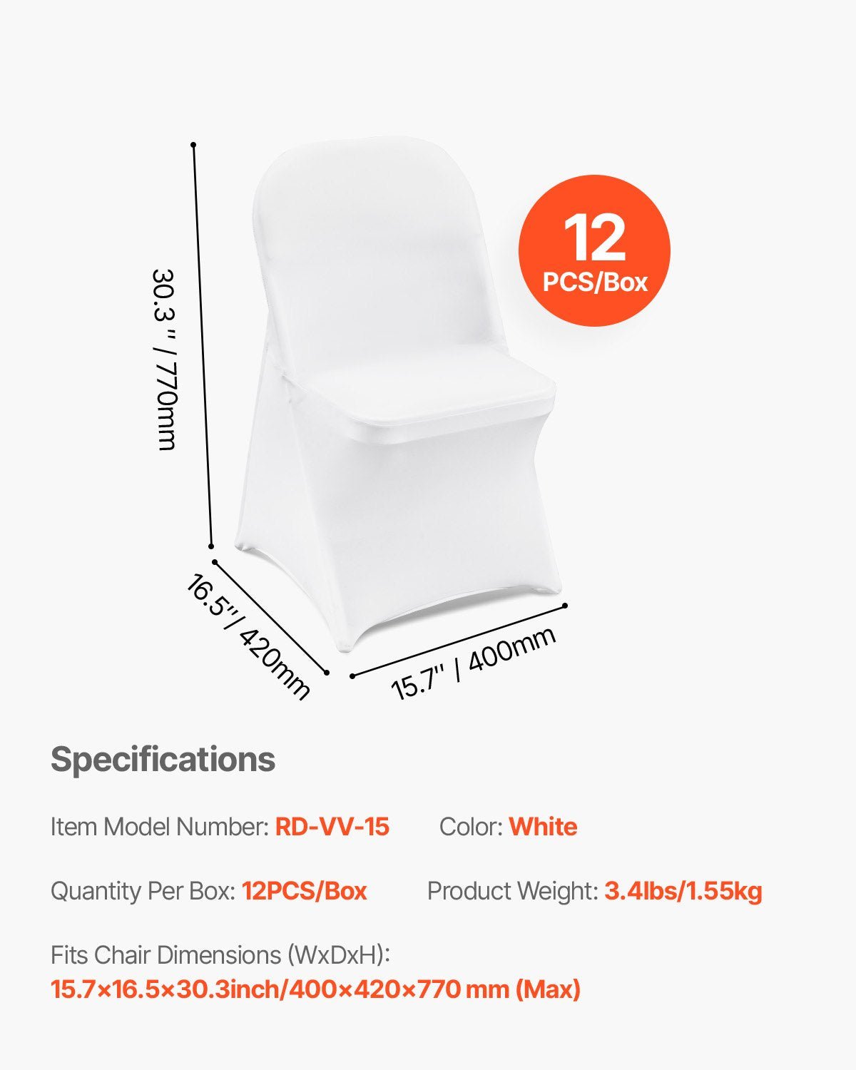 Stretch Spandex Folding Chair Covers, Universal Fitted Chair Cover, Removable Washable Protective Slipcovers, for Wedding, Holiday, Banquet, Party, Celebration, Dining (12PCS White)