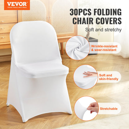White Stretch Spandex Chair Covers - 30 Pcs, Foldable Kitchen Chair Covers, Universal Washable Slipcover Protector, Removable Chair Covers, for Wedding Party Dining Banquet Events