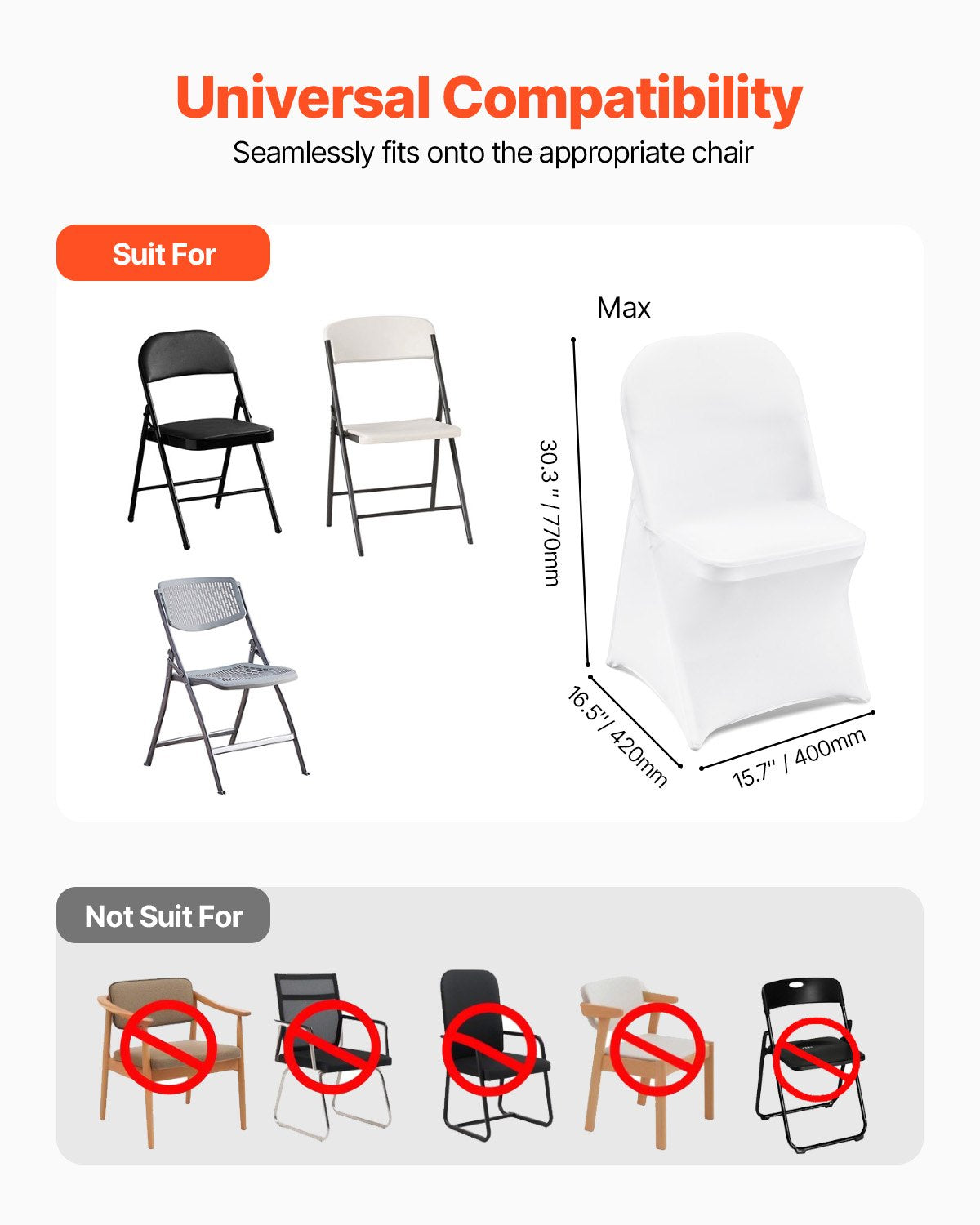 White Stretch Spandex Chair Covers - 30 PCS, Folding Kitchen Chairs Cover, Universal Washable Slipcovers Protector, Removable Chair Seat Covers, for Wedding Party Dining Room Banquet Event