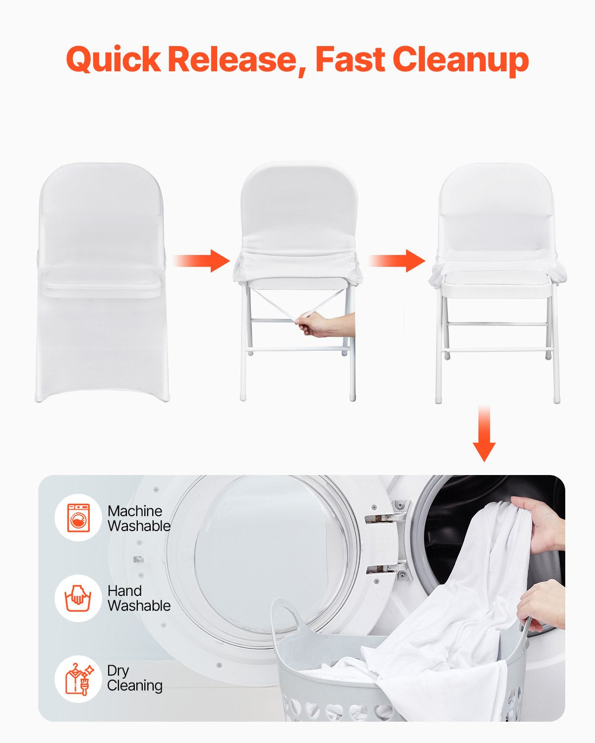 White Stretch Spandex Chair Covers - 30 PCS, Folding Kitchen Chairs Cover, Universal Washable Slipcovers Protector, Removable Chair Seat Covers, for Wedding Party Dining Room Banquet Event