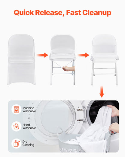 White Stretch Spandex Chair Covers - 30 PCS, Folding Kitchen Chairs Cover, Universal Washable Slipcovers Protector, Removable Chair Seat Covers, for Wedding Party Dining Room Banquet Event