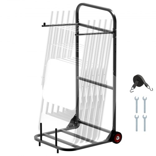 Folding Chair Rack, 100 LBS Capacity, Heavy-duty Chair Cart for Hanging 10 Chairs, Multi-Function Metal Chair Storage Dolly with Rubber Wheels, Push-Style Chair Holder, Matte Black