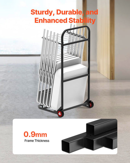 Folding Chair Rack, 100 LBS Capacity, Heavy-duty Chair Cart for Hanging 10 Chairs, Multi-Function Metal Chair Storage Dolly with Rubber Wheels, Push-Style Chair Holder, Matte Black
