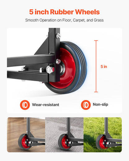 Folding Chair Rack, 100 LBS Capacity, Heavy-duty Chair Cart for Hanging 10 Chairs, Multi-Function Metal Chair Storage Dolly with Rubber Wheels, Push-Style Chair Holder, Matte Black