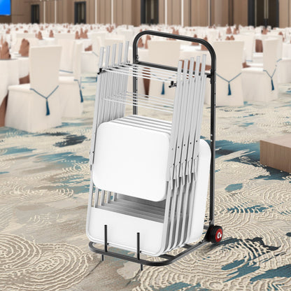 Folding Chair Rack, 100 LBS Capacity, Heavy-duty Chair Cart for Hanging 10 Chairs, Multi-Function Metal Chair Storage Dolly with Rubber Wheels, Push-Style Chair Holder, Matte Black