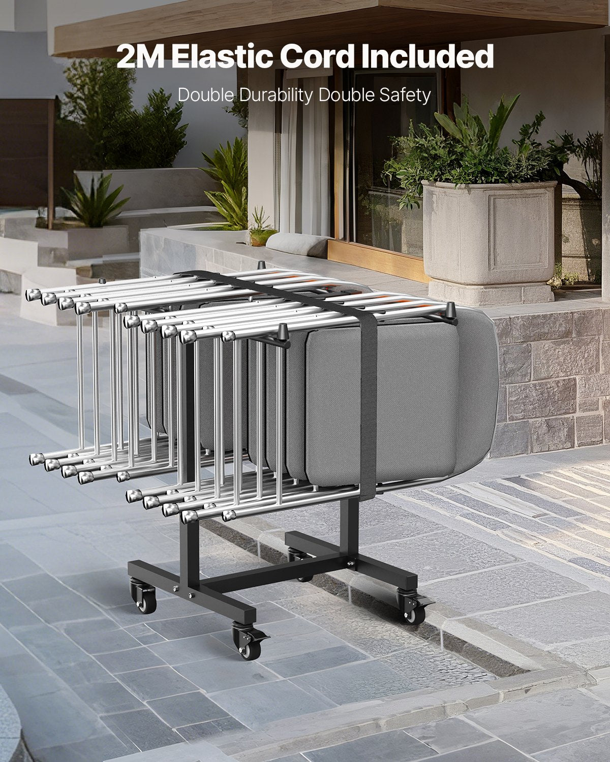 Folding Chair Rack, 200 LBS Capacity, T-shape Chair Cart for 14 Chairs, Heavy-duty Metal Chair Storage Dolly with Rubber Wheels, Multi-Function Chair Holder for Party Event,Hotel, Matte Black