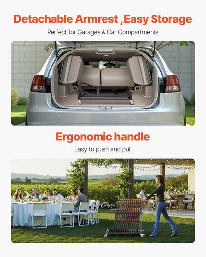 Hopfällbar stolsvagn för 25 stolar på 300 LBS L-form vertikal