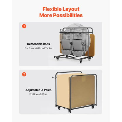 Klappbarer Stuhlwagen für 5 Tische + 14 Stühle, je 180 kg, mit Rädern | EU