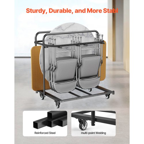 Klappbarer Stuhlwagen für 5 Tische + 14 Stühle, je 180 kg, mit Rädern | EU