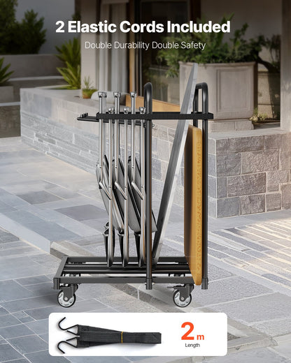 Folding Chair Rack, 400 LBS Capacity, Heavy-duty Chair Cart for 5 Tables+14 Chairs, Chair Storage Dolly Chair Holder w/ Swivel Casters and Locking Wheels,for Party Event,Hotel, Matte Black